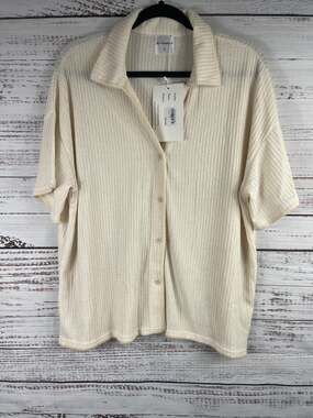 By Frankie Shirt Women's SZ S Ribbed Button Up Collared Lightweight Short Sleeve